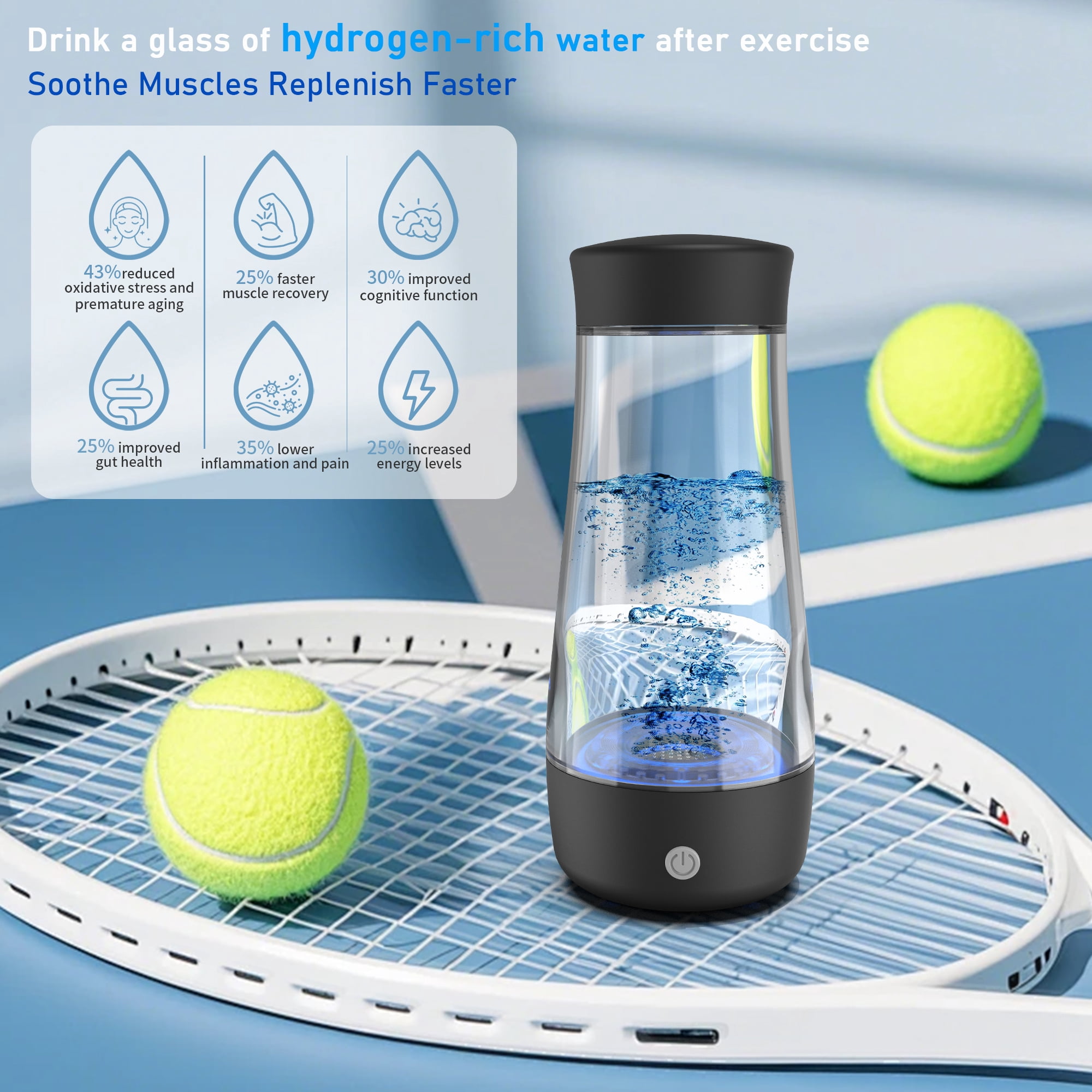 Hydrogen Water Bottle,2025 Upgrade Hydrogen Water Machine-SPE PEM Technology,3-Minute H₂ Production,Remove Ozone/Nitrogen,Portable Portable Water Ionizer for Travel,Home,Office Unisex Black(320ML)