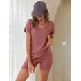 thumbnail image 4 of Ekouaer Biker Short Sets Women 2 Piece Outfits Ribbed Pajama Short Sleeve Workout Set, 4 of 7