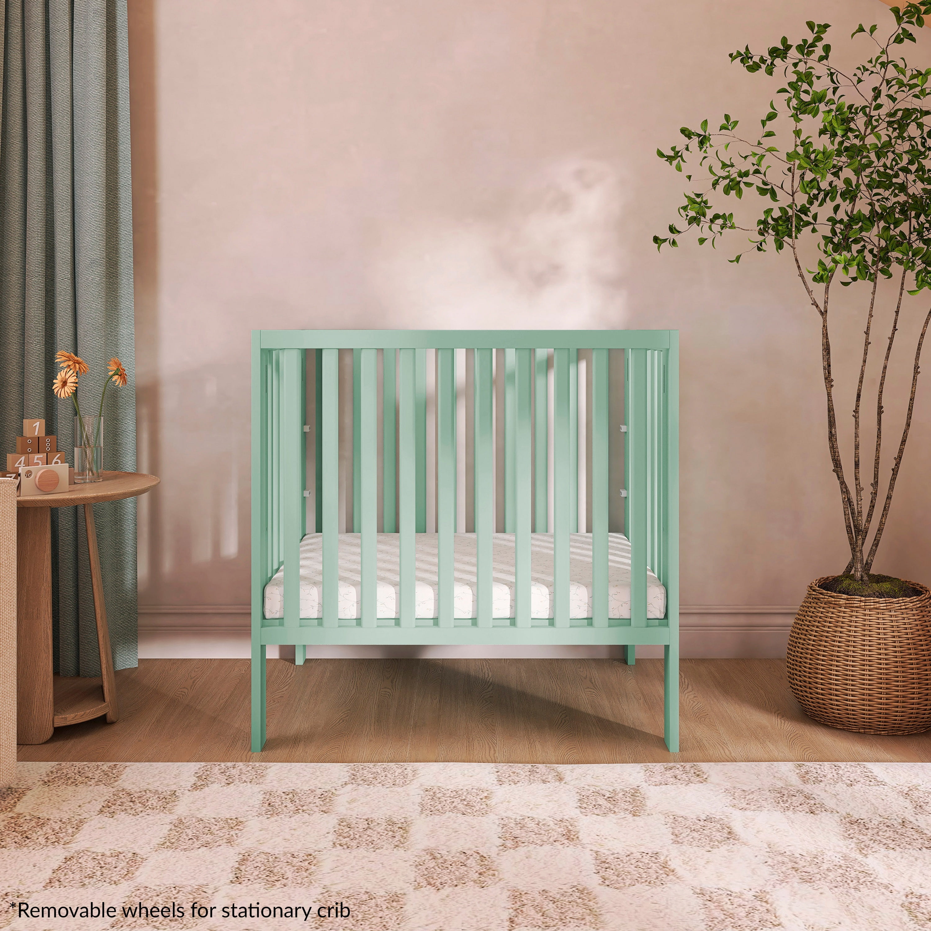 Dream On Me Jett Non-Full Size Folding Crib I Removable Wheels I Modern Nursey I Adjustable Mattress Support I Patent Folding System I Included 2.5” Mattress In Mint
