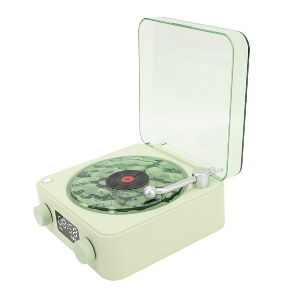 Reproductor de discos vintage, altavoz, 4 modos, tocadiscos inalámbrico portátil, altavoz estéreo con relaj y luz nocturna suave para el hogar/fiesta/al aire libre/playa para