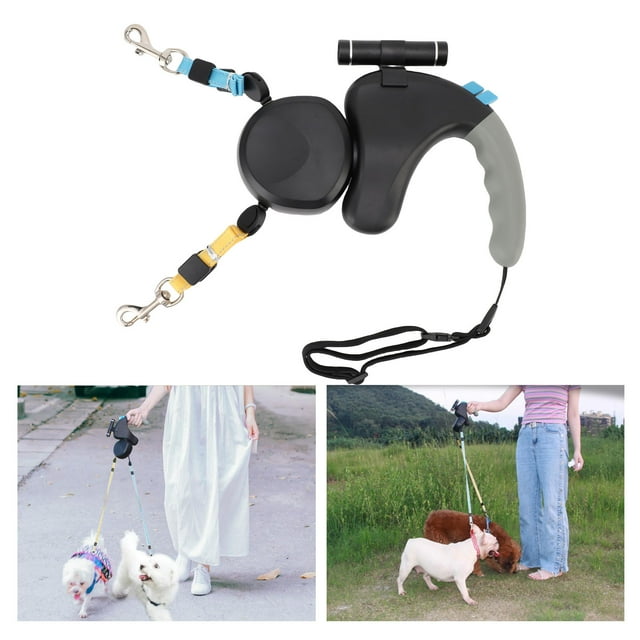 Retractable Dog Leash for 2 Dogs, 9.84ft Automatic Telescopic Double Headed Dog Leash 360 Rotation Built in LED Light