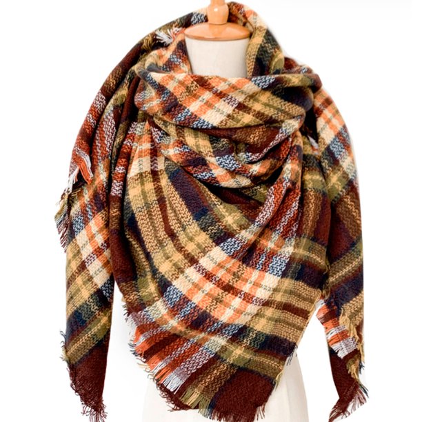 Bufanda de otoño invierno para mujer con borlas clásicas a cuadros de tartán cálido suave y grueso manta grande abrigo chal bufandas