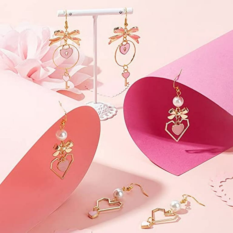 1 Box Make 10 Pairs Pink Heart Dangles Earring Making Kit Heart Pendants  Charms Glass Pearl Beads with Earring Hooks for Women Beginners DIY Jewelry  Making Golden 