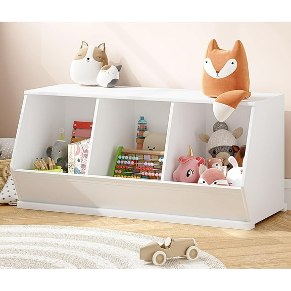 Stackable Toy Storage Cabinet, Wooden Cubby Organizer, White Shelf for Playroom, Bedroom, Living Room, Nursery, 3 Cubes