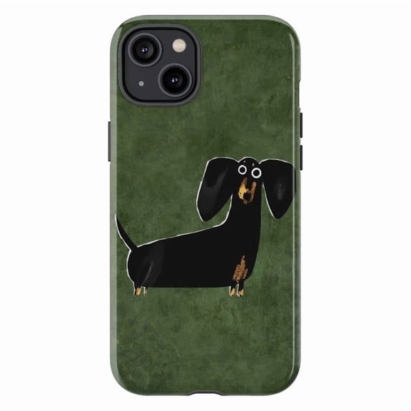 Cute Dachshund Dog Phone Case, Funny Wiener Sausage Dog Green Art Cover for iPhone 17 16 15 14 13 12 11 Pro Plus Mini
