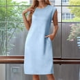 thumbnail image 2 of Jamsmile Womens Tshirts Sleeveless Dress Summer Round Neck Dress With Side Slits Pocket Summer Loose Fit Plain Mini Dress, 2 of 5