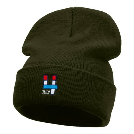 Big 4 of July Embroidered 12 Inch Long Knitted Beanie - Olive OSFM