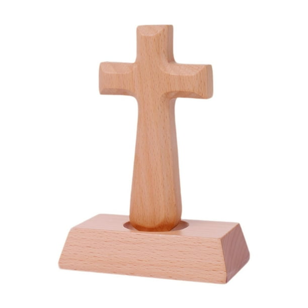 Estatua de cruz de madera de pie, cruz de mesa de recuerdo religioso para capilla, Pascua, Cabeza cuadrada