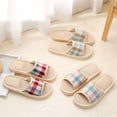 thumbnail image 3 of dianhelloya Winter Unisex Plaid Print Warm Non-Slip Indoor Open Toe Flat Shoes Home Slippers Coffee 44-45, 3 of 8