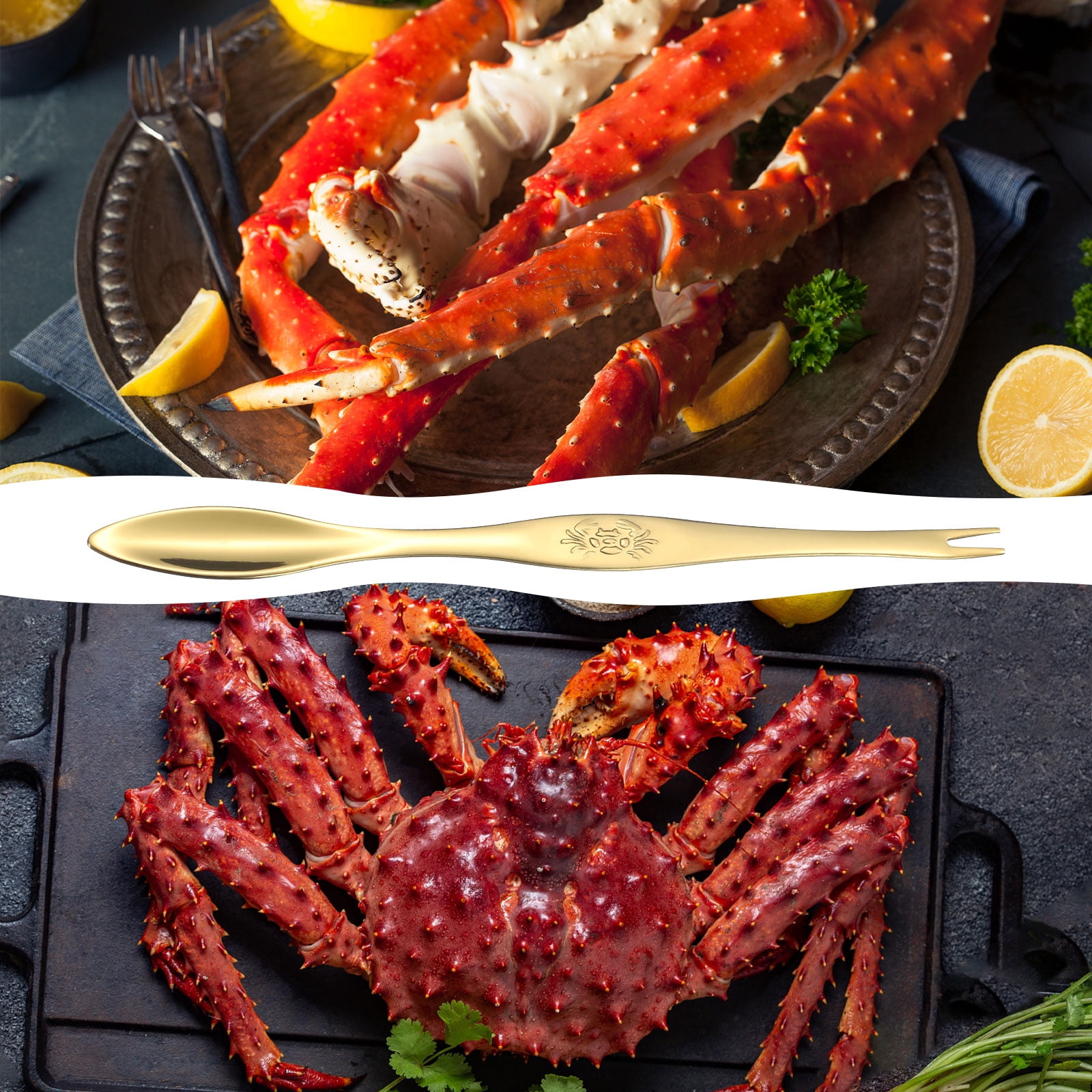 Unique Bargains Stainless Steel Crab Forks Seafood Legs Cracker Utensils Gold