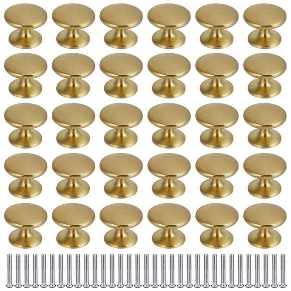 BIGLUFU Brass Drawer Knob, 30 Pack Brass Kitchen Cabinet Knobs, 1 inch Dresser Knobs Drawer Pulls, Gold Knobs Dresser Drawer Handles Knobs for Dresser Drawers