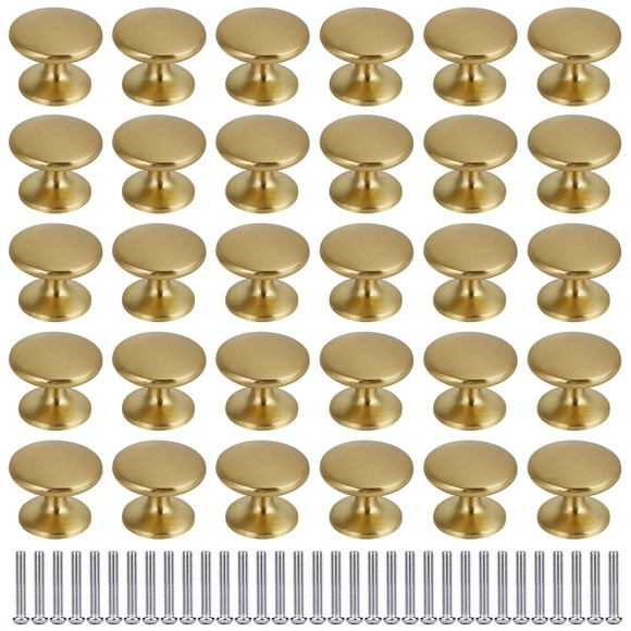 BIGLUFU Brass Drawer Knob, 30 Pack Brass Kitchen Cabinet Knobs, 1 inch Dresser Knobs Drawer Pulls, Gold Knobs Dresser Drawer Handles Knobs for Dresser Drawers