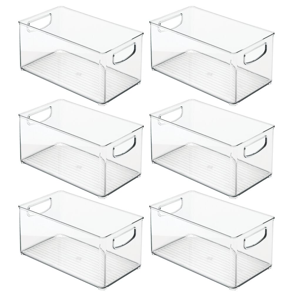 mDesign Plastic Kitchen Food Storage Bin with Handles 6 Pack, Clear
