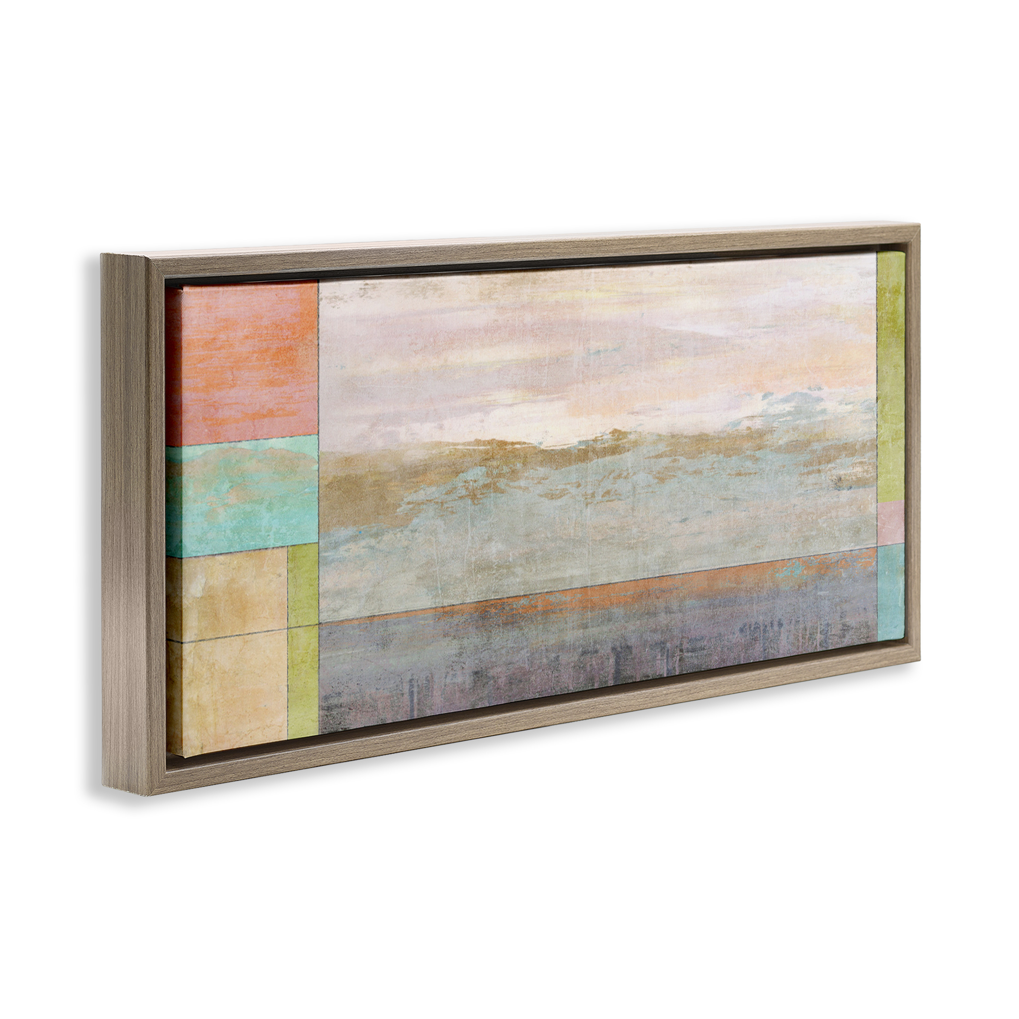 Stupell Industries Landscape & Geometric Border Landscape Painting Brown Floater Framed Canvas Art Print Wall Art, 31 x 14