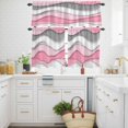 thumbnail image 3 of Pink Gray Kitchen Curtains Valances and Tiers Set of 3 Gradient Ocean Wave Modern Abstract Geometric Tier Curtains and Valance with Rod Pocket for Small Windows, 27.5"x36", 3 of 9