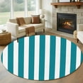 thumbnail image 2 of Teal Striped Large Area Rugs for Bedroom Living Room, Soft Non Slip Carpet Bedside Rug, Simple Art Vertical Stripe Farmhouse Round Floor Cover Kitchen Accent Rug 8' for Dining Room/Office, 2 of 9