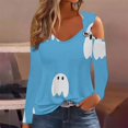 thumbnail image 4 of WREESH Halloween Long Sleeve Tops Women's Fashion Halloween Prints T-Shirt Long Sleeves Blouse Casual Tops Sky Blue, 4 of 5