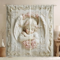 jejeloiu Pink Rose Flower Curtains Pack of 2 (42x84 Each),White Angle Curtains Blackout For Kids