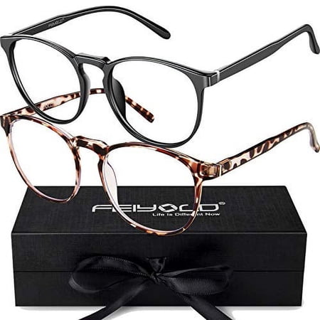 FEIYOLD Blue Light Blocking Glasses Women/Men,Retro Round Anti Eyestrain Computer Gaming Glasses(2Pack)