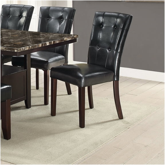 Black Faux Leather Parsons Chairs Set of 2, Upholstered Dining Side Chairs with Tufted Back and Cushioned Seat for Kitchen and Dining Room