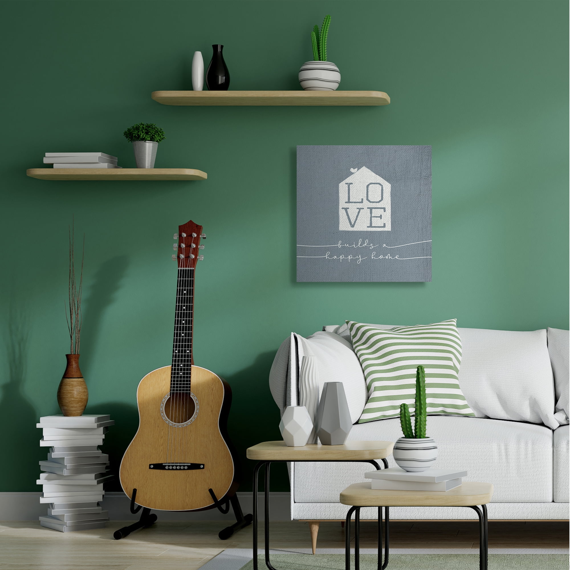 Stupell Industries Love Builds Happy Homes Phrase Rustic Blue Canvas Wall Art by Daphne Polselli