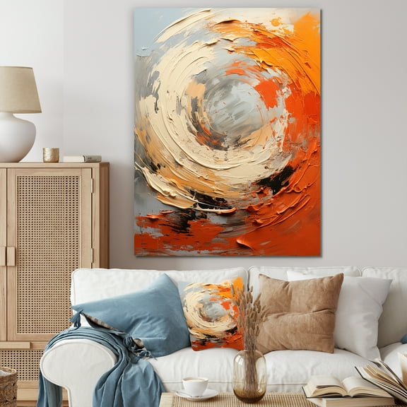 Designart "Echoes of Modern Shapes in Orange and Beige II" Abstract Canvas Wall Art - Modern Beige Abstract Painting Bedroom Canvas Wall Art