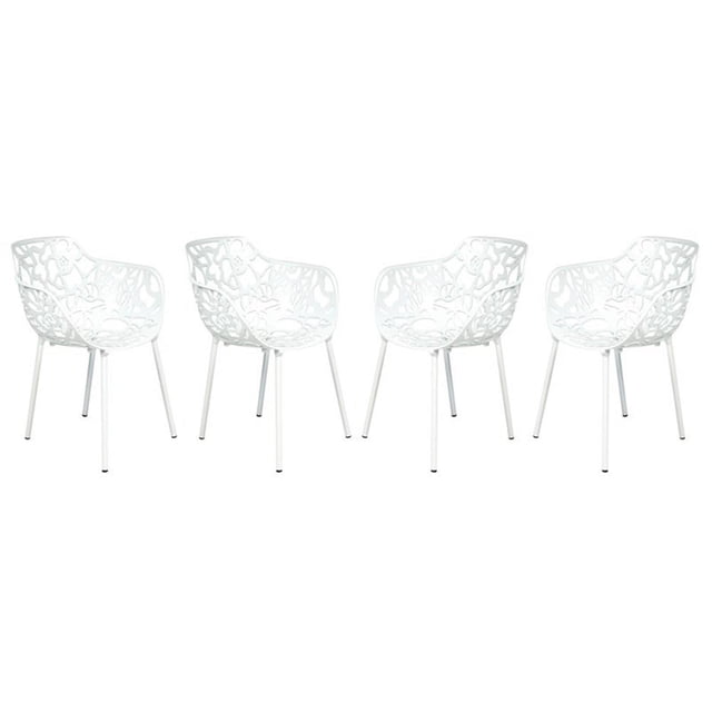 LeisureMod Fauteuil de Salle à Manger Moderne Devon Intérieur Extérieur en Aluminium Blanc Ensemble de 4