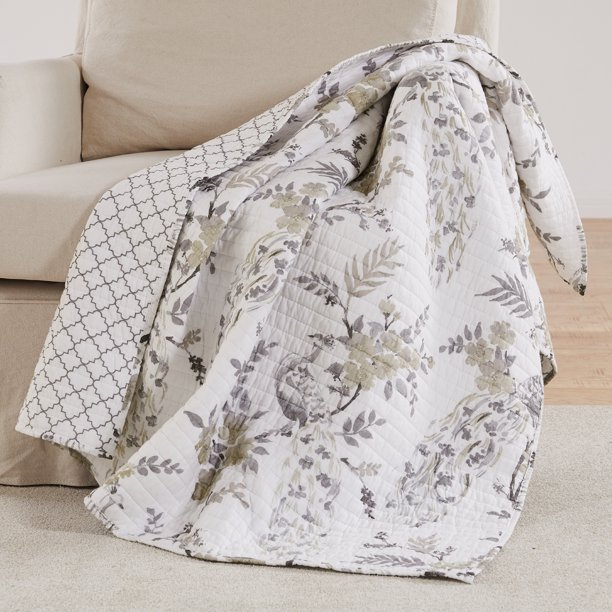 Levtex Home Pisa Throw Floral Contemporary Peacock Grey and