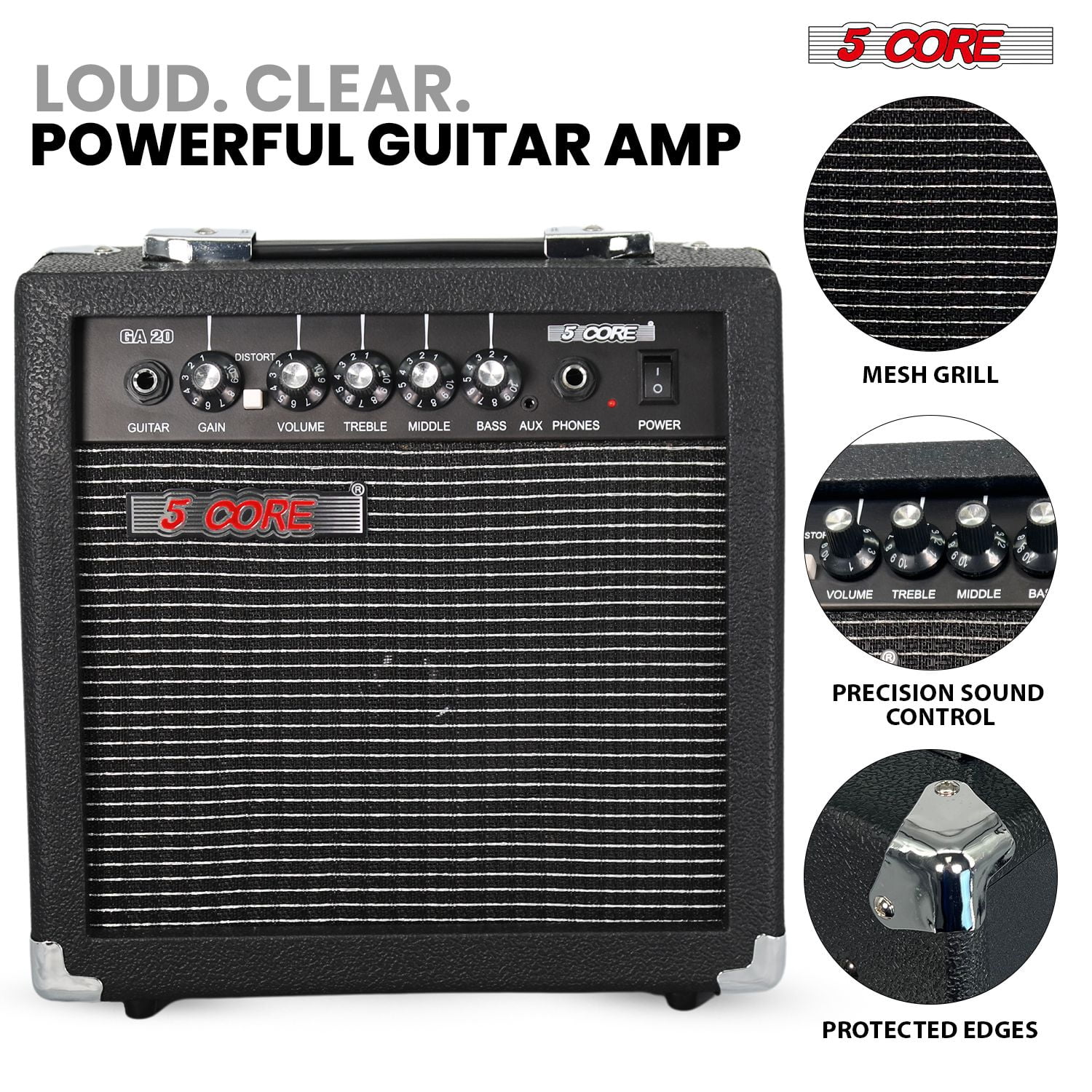 Guitar Amp 20W Electric Portable Mini Amplifier w Built in 6.5" Speaker Aux Headphone Jack