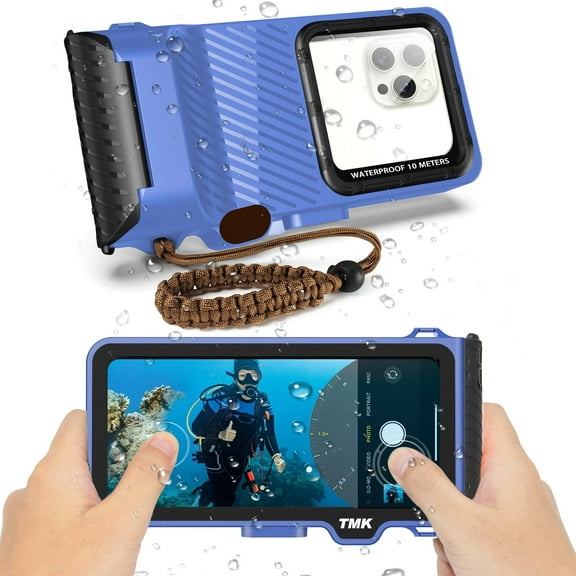 10m/33ft Waterproof Universal Snorkeling Phone Case for iPhone 16/15/14/13/12/11 Pro Max/XS/XR/Samsung S25/S24/S23/S22/S21/A Series Support Touch Screen Diving Swimming Surfing Housing(Blue)