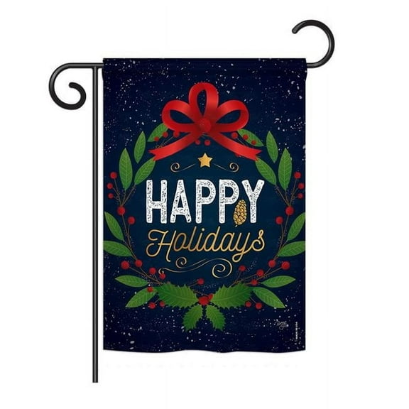 Breeze Decor BD-XM-G-114149-IP-BO-DS02-US Happy Holidays Wreath Winter - Seasonal Christmas Impressions Decorative Vertical Garden Flag - 13 x 18.5 in.