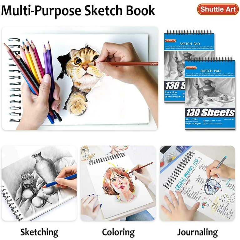 5.5 x 8.5 Sketchbook Set, Top Spiral Bound Sketch Pad, 2 Packs 100-Sheets Each (68lb/100gsm), Acid Free Art Sketch Book Artistic Drawing Painting
