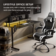 GTRACING Lumina Elite LED Gaming Desk with USB and Power Outlets, for Home and Office, Monitor Stand and Wireless Charging, Black