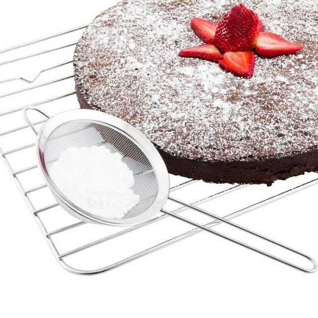 Restaurantware Met Lux 9.7 Inch Mesh Strainer 1 Corrosion-Resistant Mesh Sieve - Ergonomic Handle Built-In Hook Stainless Steel Quinoa Strainer For Separating Seeds And Dusting Powdered Sugar