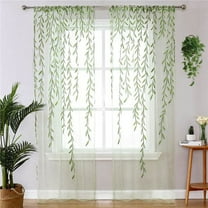 Willow Voile Window Curtains- Willow Leaves Print Voile Sheer Curtain Panels Window Treatments,2 Panel,78"L x 39"W