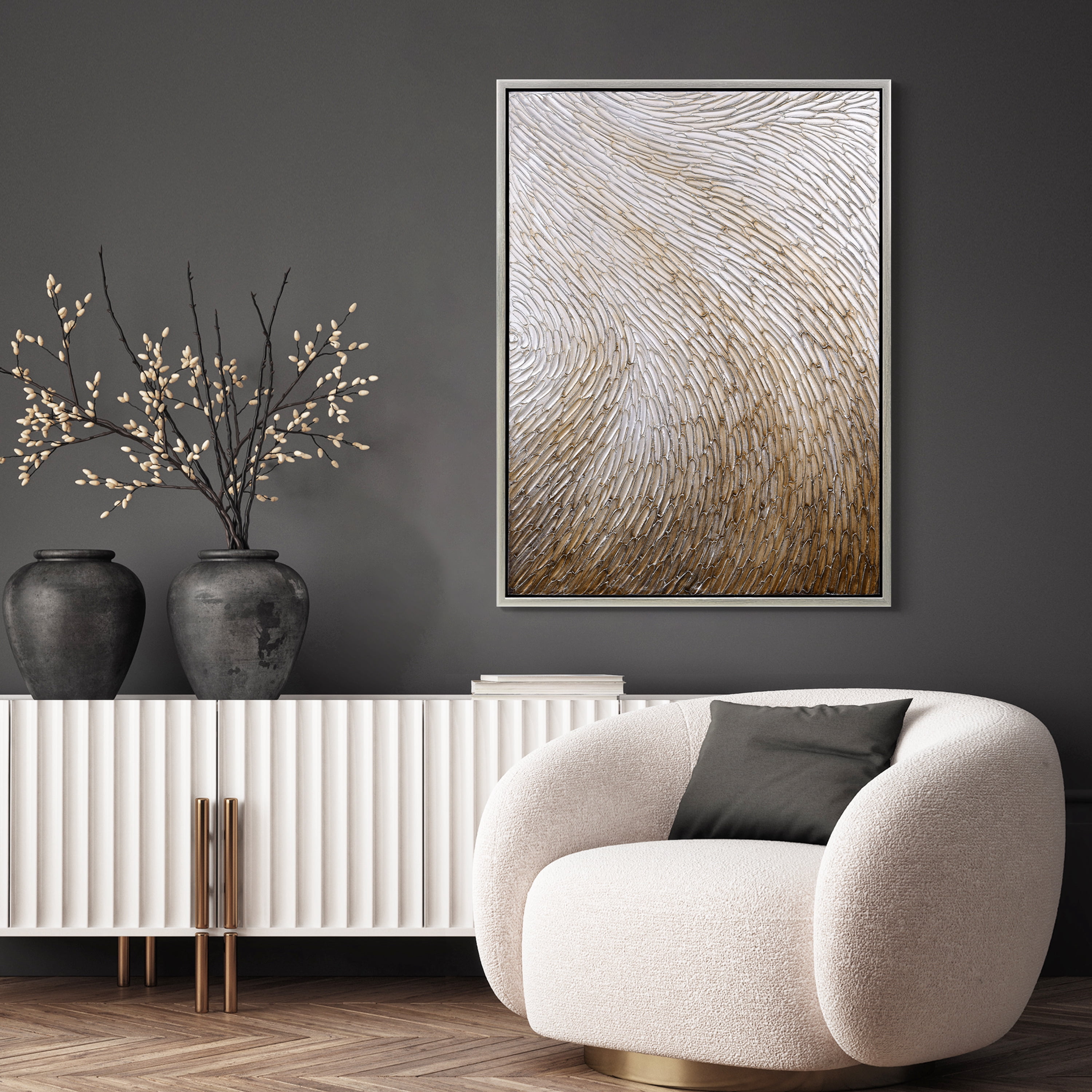 Gold Waves II Textured Metallic Hand Painted Framed Canvas Wall Art