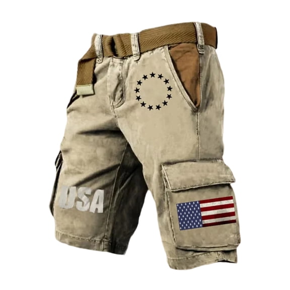 MDUKONU Cargo Shorts for Boys 250 Anniversary Shorts 4th of July Patriotic Multi Pockets Casual Cargo Shorts Size: 13-14 Years Khaki