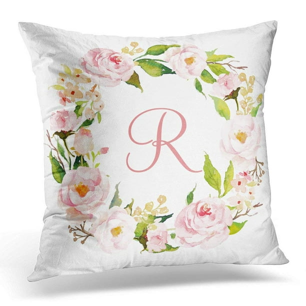 RYLABLUE Monogam Rose Aquarelle Floral Couronne Initiale Taie d'Oreiller 20x20 Pouces