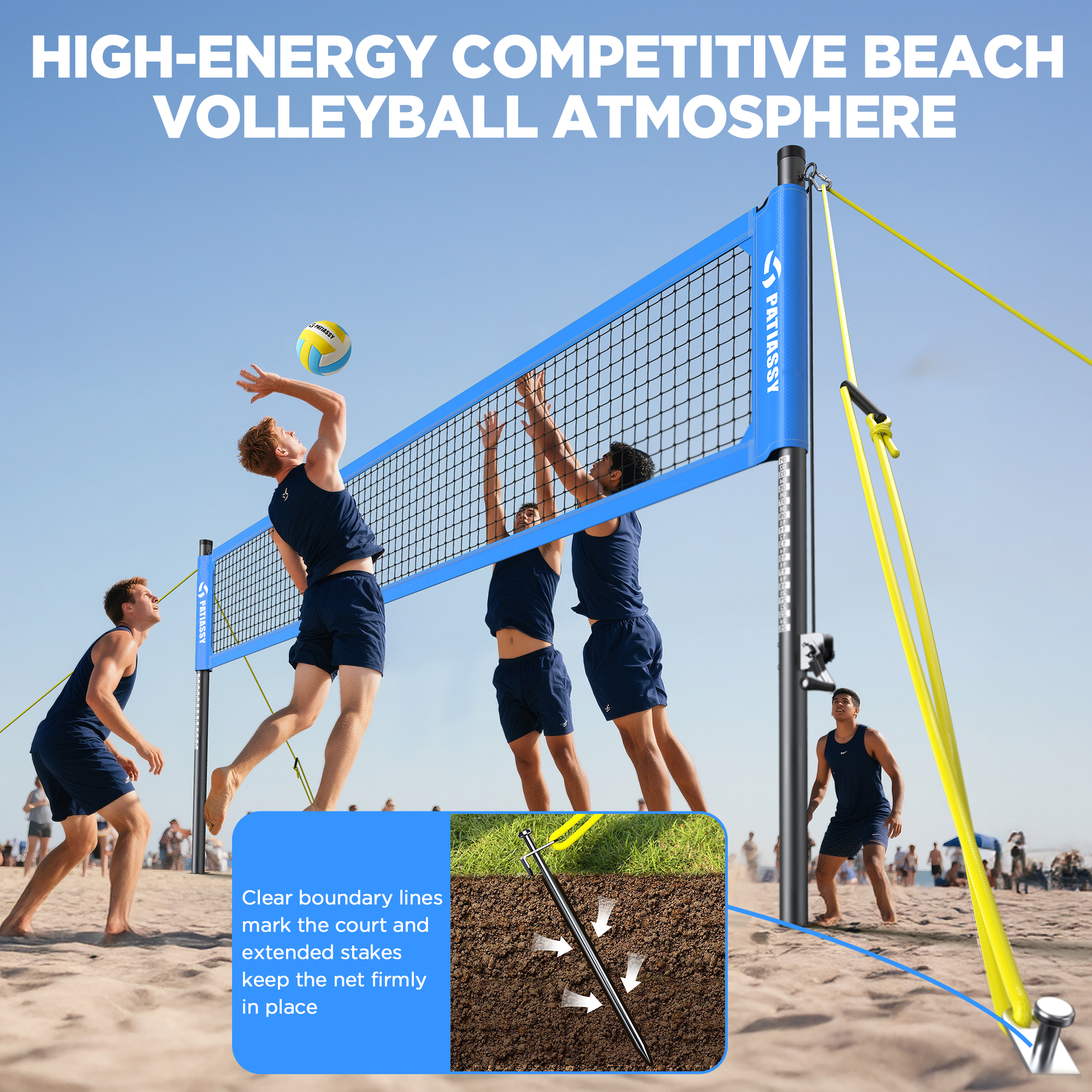 Patiassy Portable Professional Outdoor Volleyball Net Set for Backyard Beach with Adjustable Height Aluminum Poles, Winch System, Volleyball with Pump