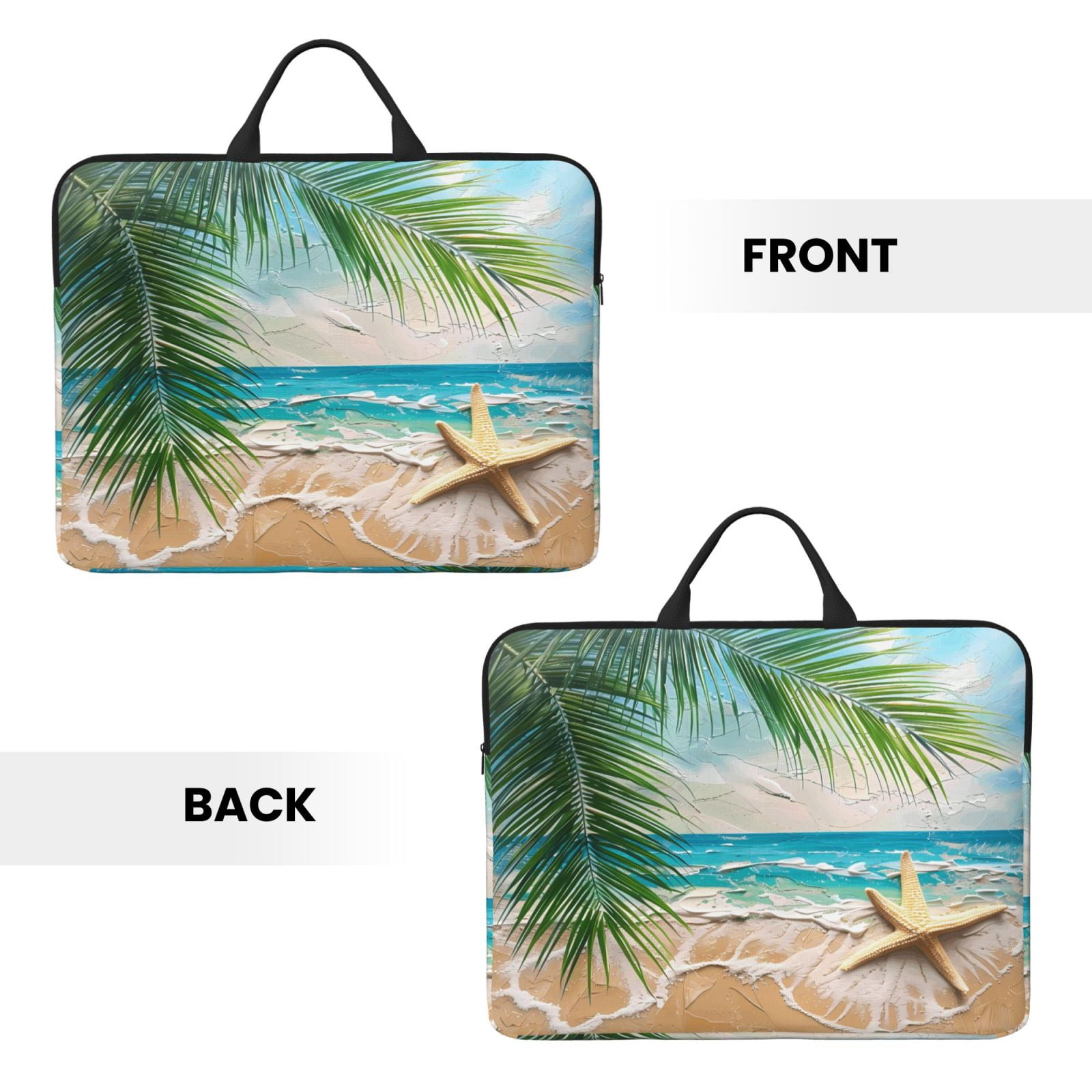 Laptop Sleeve Bag For Women Men 14inch Waterproof Durable Protective Computer Carrying Cover Handle Laptop Case Bag Beach Palm Leaf Starfish (4) (1)