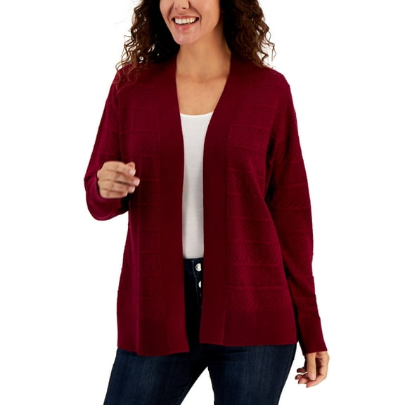 Women's Pointelle Stitch Cardigan Ks Merlot XL