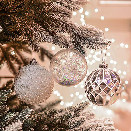 Valery Madelyn 10ct Winter Wishes Glass Christmas Ball Ornaments Silver and Blue,Themed with Tree Skirt Not Included