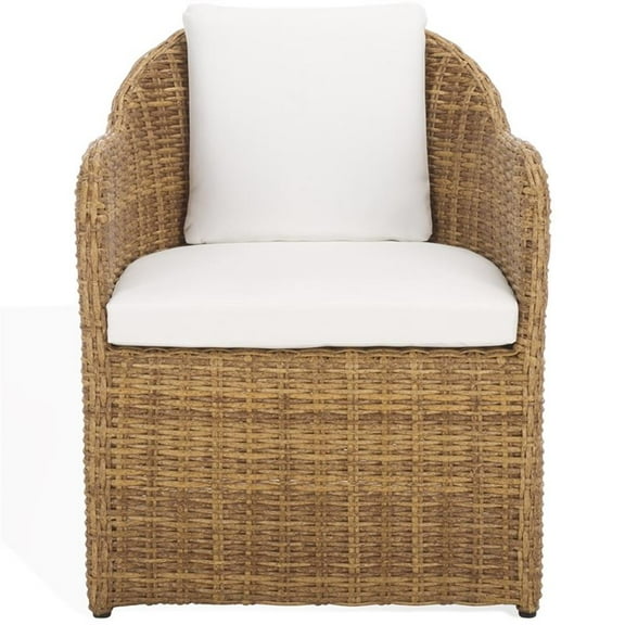 Pemberly Row Wood and Aluminum Wicker Outdoor Dining Chair in Natural/White