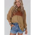 thumbnail image 3 of Blusas de Larga para Mujer, de Gran Tamaño, Modernas, con Cuello Redondo, Informales, con Bloques de Color. Caqui XL, 3 of 6