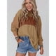 thumbnail image 3 of Blusas de Larga para Mujer, de Gran Tamaño, Modernas, con Cuello Redondo, Informales, con Bloques de Color. Caqui L, 3 of 6