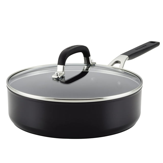 Sartén para saltear y freír KitchenAid, dura, anodizada, antiadherente, 3 litros, con tapa