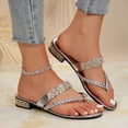 thumbnail image 1 of Fankiway Women's Low Heel Flip Flops Rhinestone Woven Strap Non-Slip Comfortable Beach Slippers Summer Plus Size Silver 9, 1 of 9