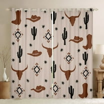 Manfei Bohemian Aztec Teens Black Out Curtains, Rustic Farmhouse Cactus Curtains Pack of 2 (42x63 Each), Southwestern Bedroom Curtains, Window Curtains Bedroom Decor