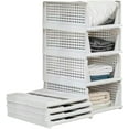 thumbnail image 1 of Stackable Wardrobe Storage Box Organizer, Plastic Wardrobe Shelves Closet Organiser Box, Pull Out Like a Drawer, Suitable,Foldable Plastic Baskets Bin for Home, Kitchen,Bedroom (White-3L), 1 of 8