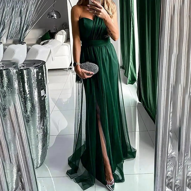 Gspmoly Robe d'Été, Mode Femmes Aguichant Été Unie Épaule Sans Manches Longue Robe Robes de Cocktail Offres Prime